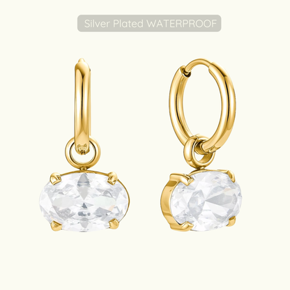 Holly Oval Stone Removeable Charm Hoops - 18k Gold Plated - Waterproof
