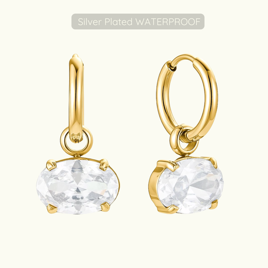 Holly Oval Stone Removeable Charm Hoops - 18k Gold Plated - Waterproof