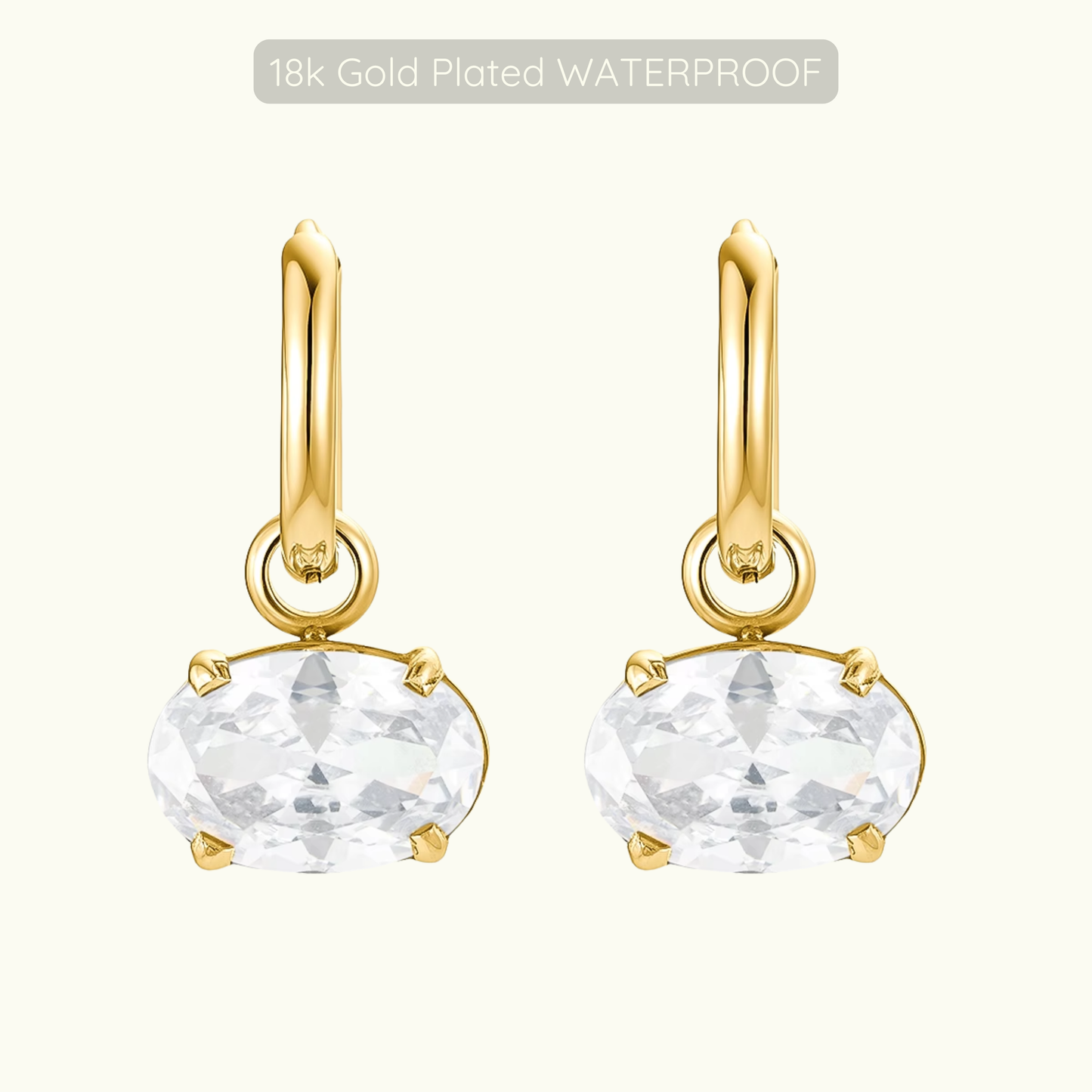 Holly Oval Stone Removeable Charm Hoops - 18k Gold Plated - Waterproof