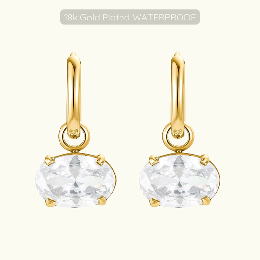 Holly Oval Stone Removeable Charm Hoops - 18k Gold Plated - Waterproof