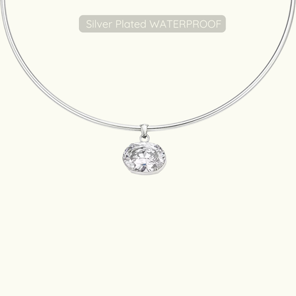 Holly Oval Stone Choker Necklace - Silver - Waterproof