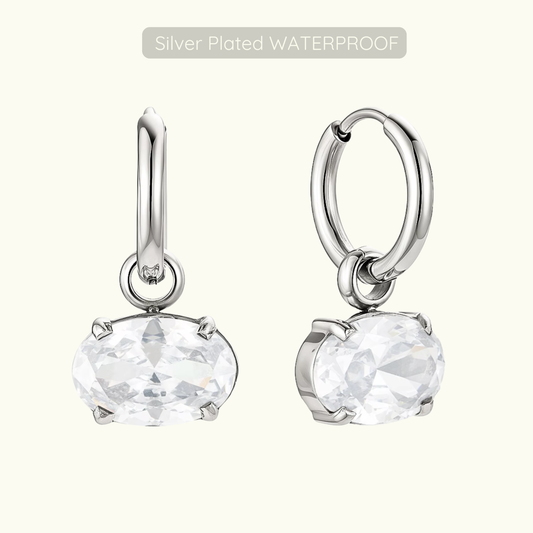 Holly Oval Stone Removeable Charm Hoops - Silver - Waterproof