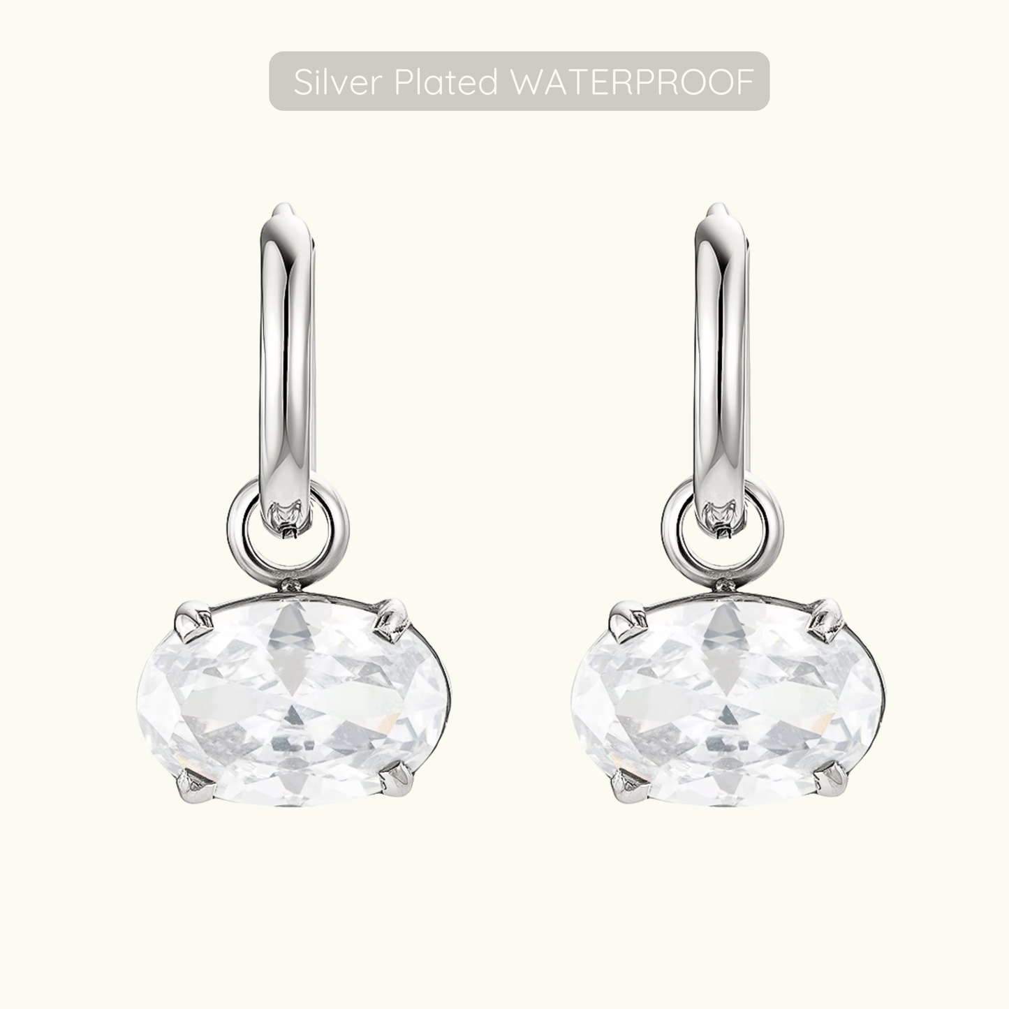 Holly Oval Stone Removeable Charm Hoops - Silver - Waterproof