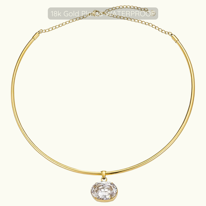 Holly Oval Stone Choker Necklace - 18k Gold Plated - Waterproof