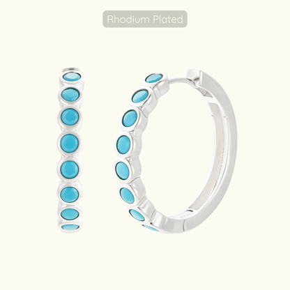 Sofia Hoops - Rhodium Plated with Turquoise Stones