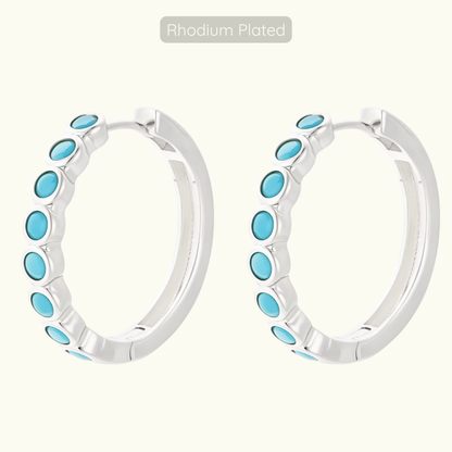 Sofia Hoops - Rhodium Plated with Turquoise Stones