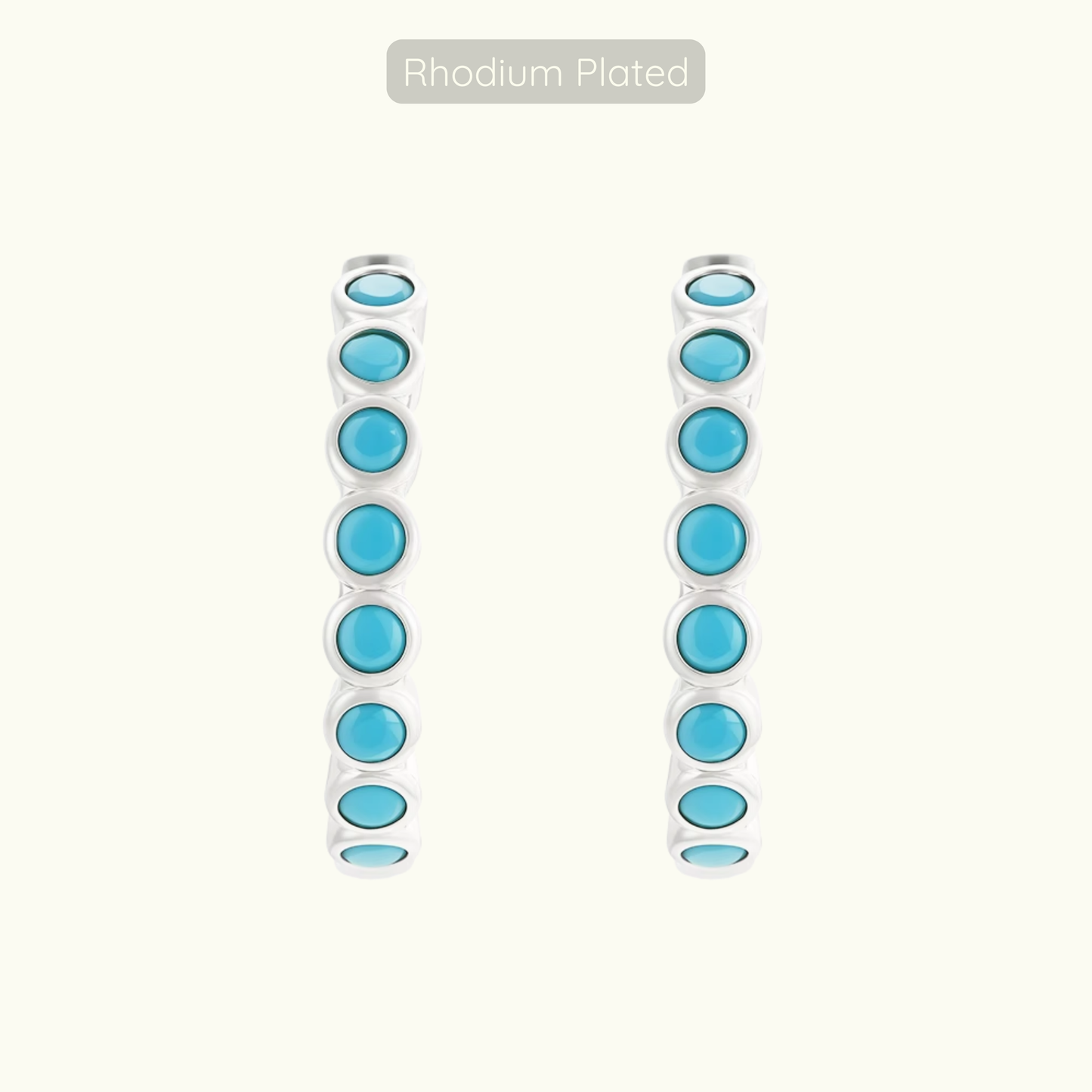 Sofia Hoops - Rhodium Plated with Turquoise Stones