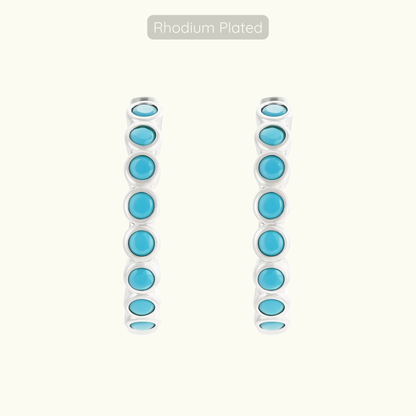 Sofia Hoops - Rhodium Plated with Turquoise Stones