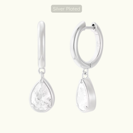 Michelle Teardop Charm Hoops - Silver Plated