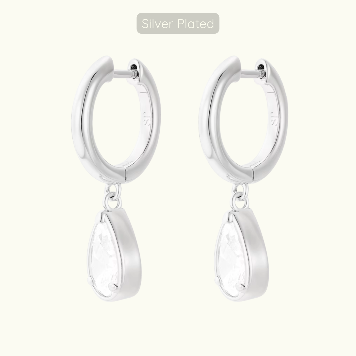 Michelle Teardop Charm Hoops - Silver Plated