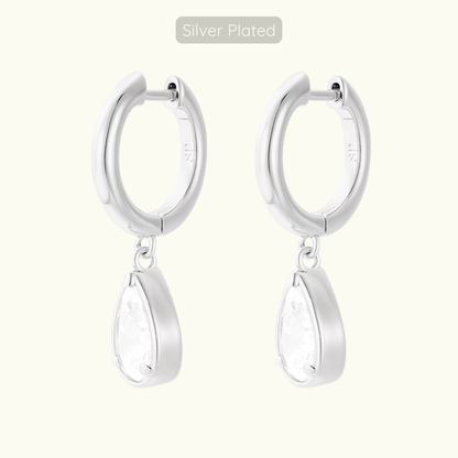 Michelle Teardop Charm Hoops - Silver Plated