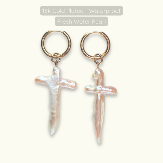 Suki Pearl Charm Hoops - 18k Gold Plated - WATERPROOF Hoops with Fresh Water Pearl