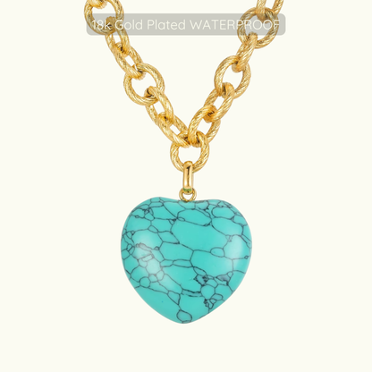 PRE-ORDER - Marina - Turquoise Heart Necklace - 18k Gold Plated - Waterproof