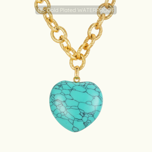 Marina - Turquoise Heart Necklace - 18k Gold Plated - Waterproof