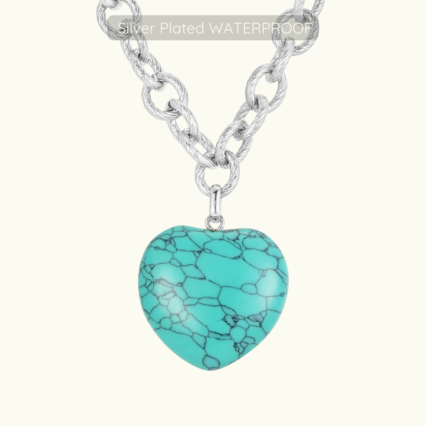 Marina - Turquoise Heart Necklace - Silver Plated - Waterproof